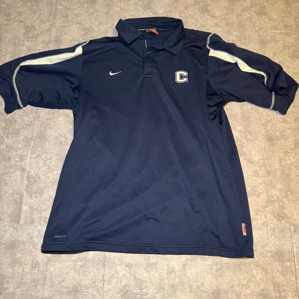 Nike Team UConn Huskies Polo Shirt Mens Large Navy Blue Fit Dry NCAA Top